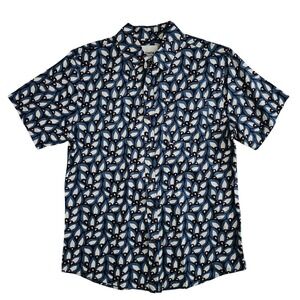 Katin (Mens Medium) Hawaiian Shirt Button‎ Up Blue Floral Short Sleeve Colorful